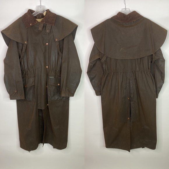 Outback Trading Company Brown Oilskin Leather Duster Jacket Small Western - Picture 1 of 16